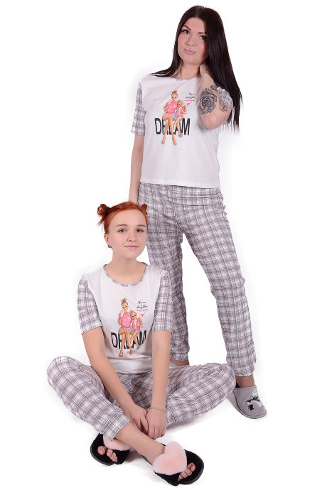 Пижама ЖП 020 Family Look (клетка на молочном) 